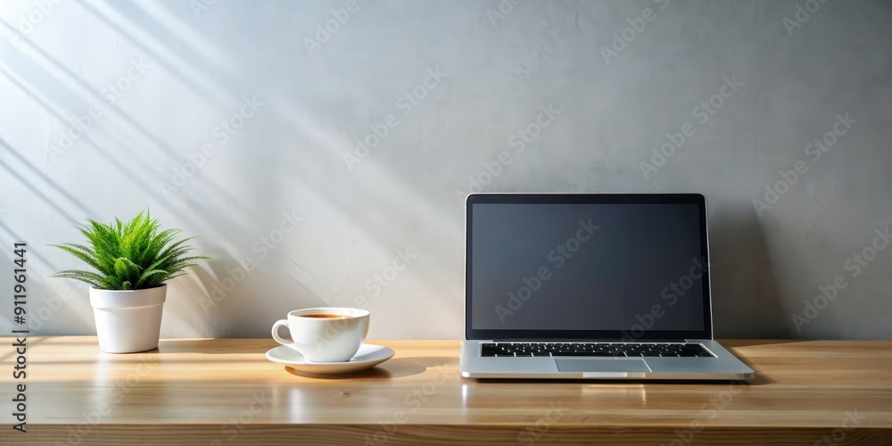 Minimalist workspace with sleek laptop and cup of coffee, minimalist, workspace, sleek, laptop, cup of coffee, modern Minimalist workspace with sleek laptop and cup of coffee, minimalist, workspace, sleek, laptop, cup of coffee, modern