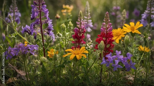 Wildflowers. Creating an illustration of wildflowers, capturing vibrant colors, diverse shapes, and natural settings in a lively composition. Celebrate the beauty of wildflowers. photo