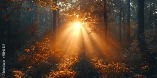 Sun Rays Through Forest Trees