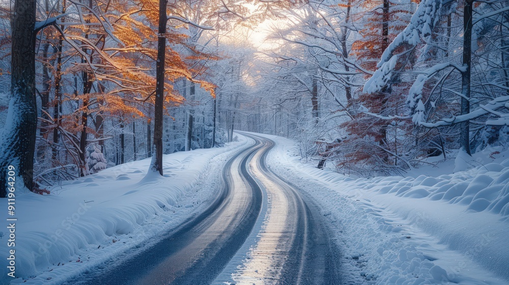 Snowy Road in a Winter Forest Snowy Road in a Winter Forest