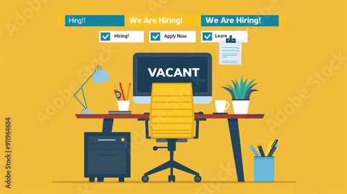 we are hiring recruitment concept with megaphone and team employee working together at office.illustration photo