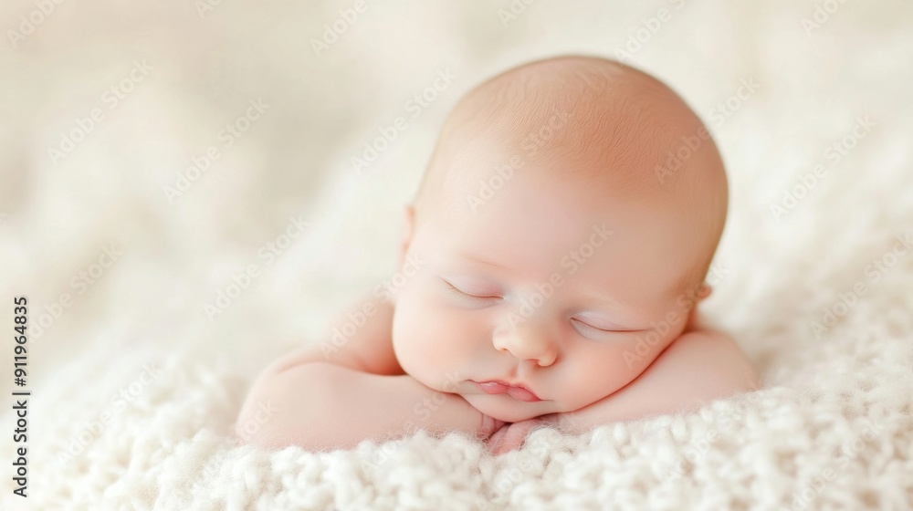 A serene newborn rests soundly, wrapped in a cozy blanket, radiating tranquility and innocence A serene newborn rests soundly, wrapped in a cozy blanket, radiating tranquility and innocence