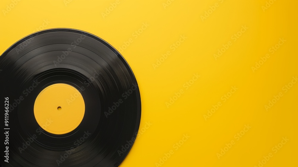 Yellow background with a vinyl record, blank labeld Yellow background with a vinyl record, blank labeld