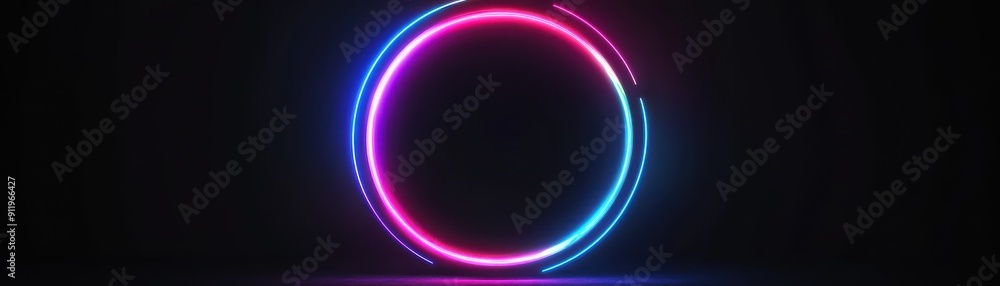 Vibrant neon circle against a dark background, creating a modern and futuristic atmosphere for design projects. Vibrant neon circle against a dark background, creating a modern and futuristic atmosphere for design projects.