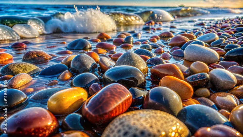 Obraz premium Colorful Pebbles on a Sunny Beach