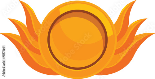 Golden coin with flames surrounding it, representing success and achievement