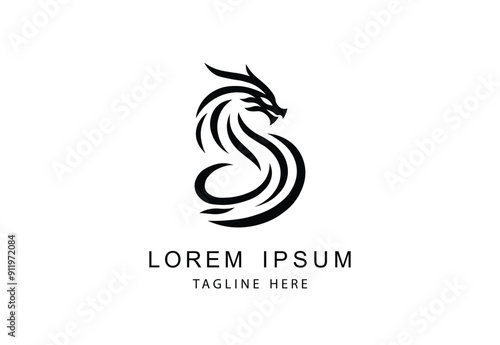 A sleek, modern dragon logo in black and white, ideal for dynamic branding.