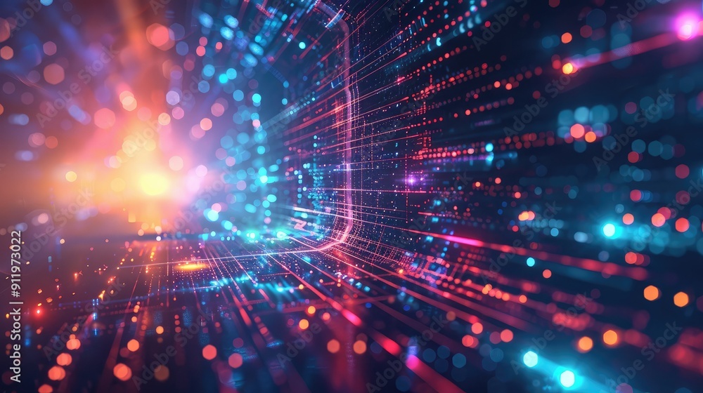 Naklejka premium Future technology line background and light effect