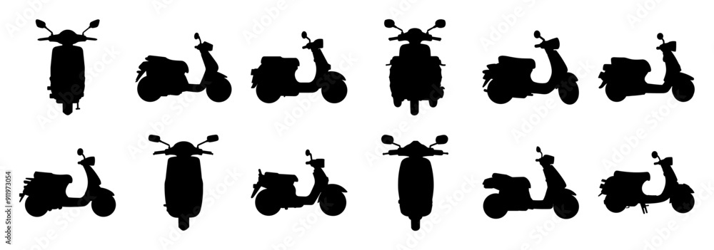 Moped scooter silhouette set vector design big pack of illustration and icon Moped scooter silhouette set vector design big pack of illustration and icon