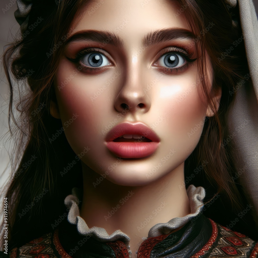 Fototapeta premium beautiful surprised girl detailed in medieval style 