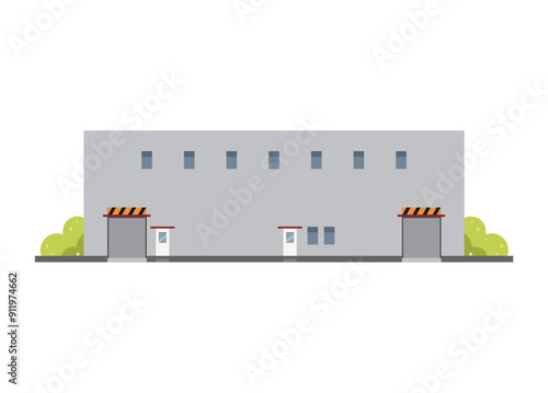 Warehouse building with flat roof. Simple flat illustration.
