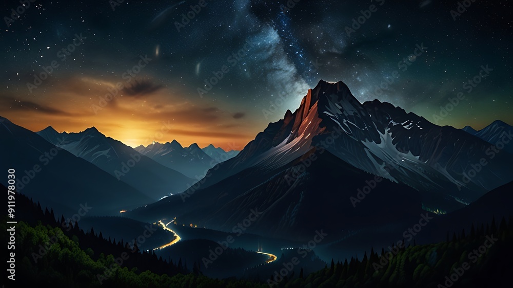 Starry Night Over Mountain Peaks: Starry Night Over Mountain Peaks: