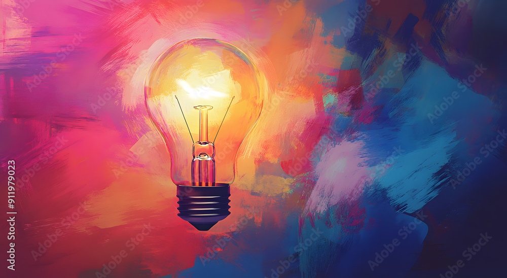 A Vibrant and Colorful Painting of an Illuminated Light Bulb A Vibrant and Colorful Painting of an Illuminated Light Bulb