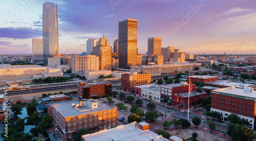Foto Bricktown and downtown city skyline, Oklahoma City, Oklahoma, United States of America