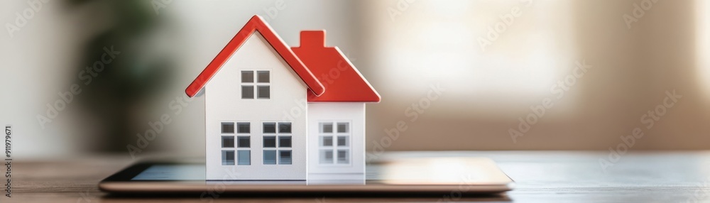 A miniature house model placed on a smartphone, symbolizing modern real estate and digital home buying concepts. A miniature house model placed on a smartphone, symbolizing modern real estate and digital home buying concepts.