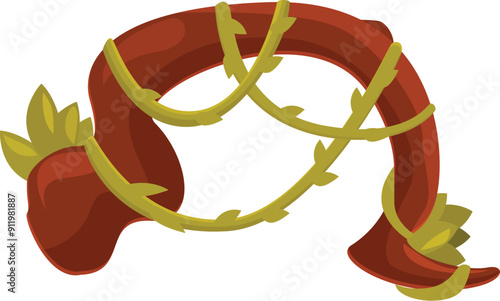 Cartoon liana branch entwining a wooden element