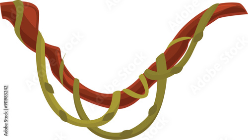 Twisted liana branch is hanging down, creating a jungle atmosphere