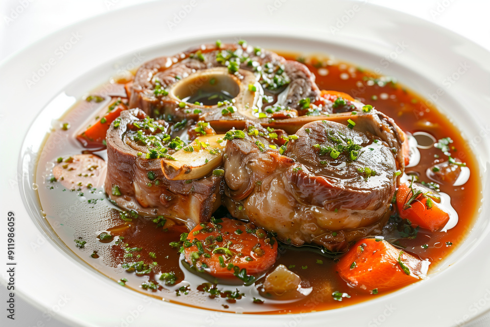 Osso Buco on a plate. Braised veal shanks with vegetables. Osso Buco on a plate. Braised veal shanks with vegetables.