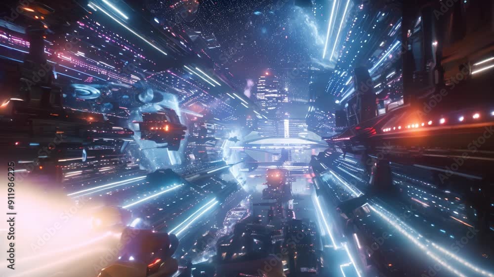 Futuristic Cityscape With Spaceships Futuristic Cityscape With Spaceships