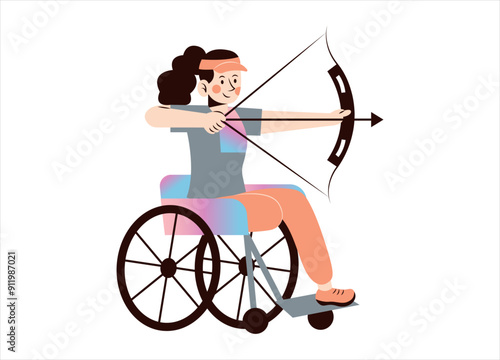 Female Paralympic Archer Illustration. Paralympic Athletes Illustration