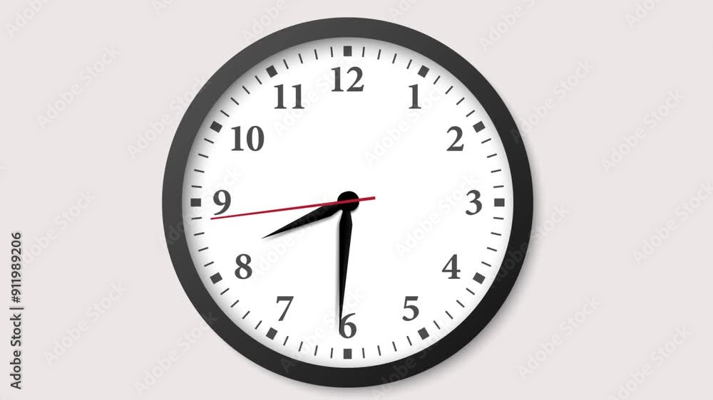 abstract beautiful wall clock animation background, digital analog clock animated white background,
 Clock icon 4k Animation. black color counting down circle clock animation on white background.