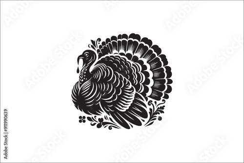 Turkey bird Silhouette. Wild turkey silhouette with white background. Turkey icons Vector.