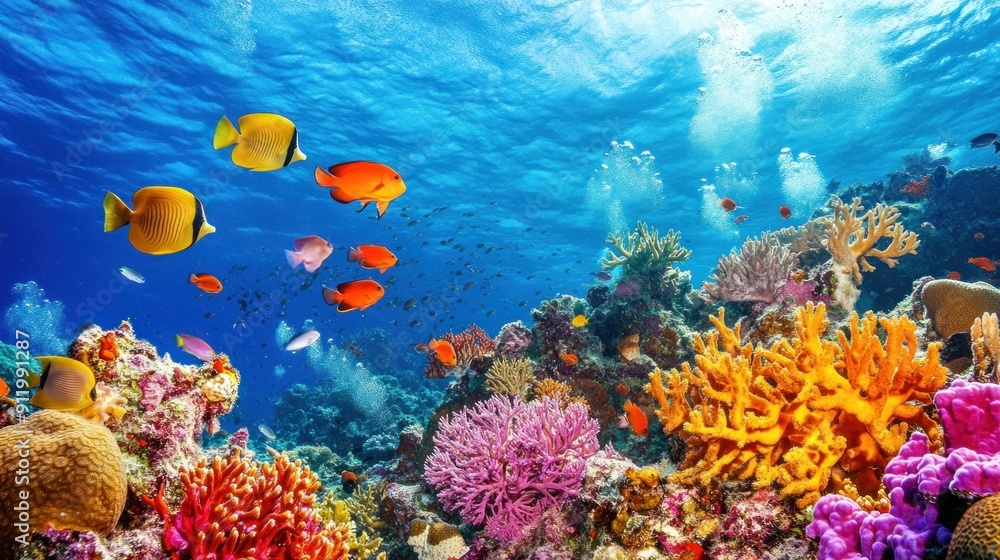Naklejka premium Vibrant Underwater Paradise: A Coral Reef Ecosystem