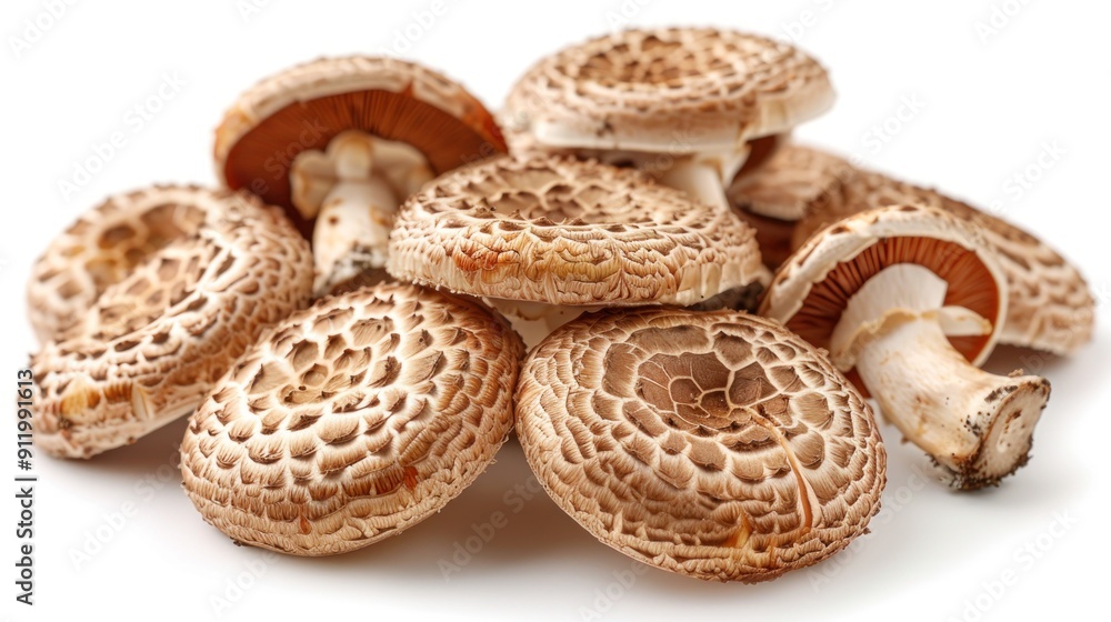 A Group of Fresh Brown Mushrooms on White Background A Group of Fresh Brown Mushrooms on White Background