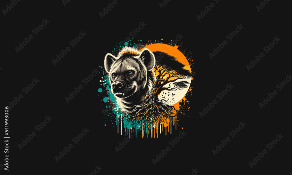 hyena and big tree with splash background colorful vector design hyena and big tree with splash background colorful vector design