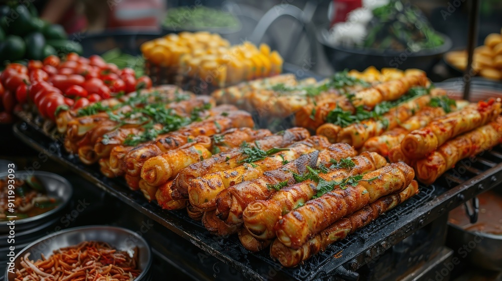 Grilled Street Food Rolls, A Delicious Street Food Snack Grilled Street Food Rolls, A Delicious Street Food Snack