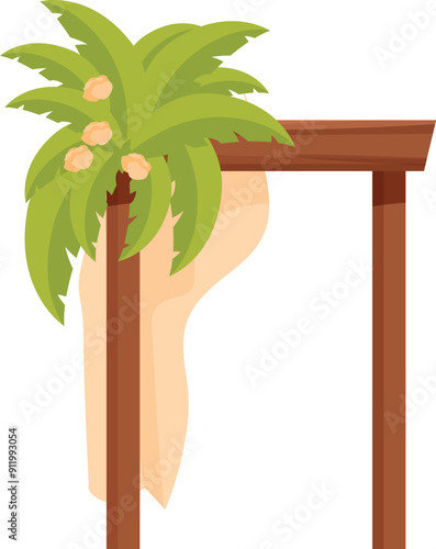 Wooden wedding arch decorated with palm leaves and flowers for tropical wedding ceremony