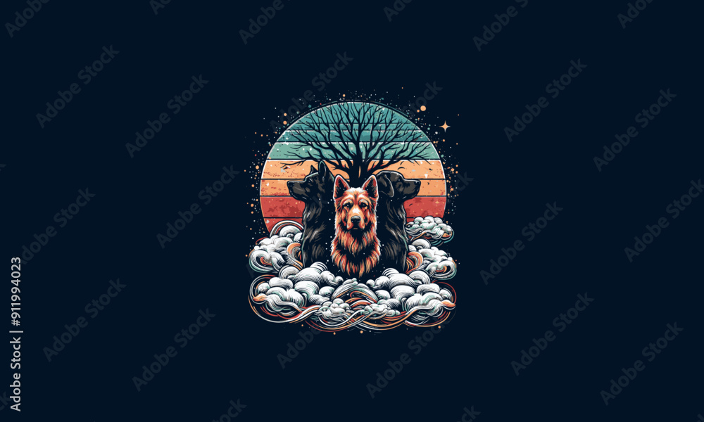 dogs combine with tree splash background vector artwork design dogs combine with tree splash background vector artwork design