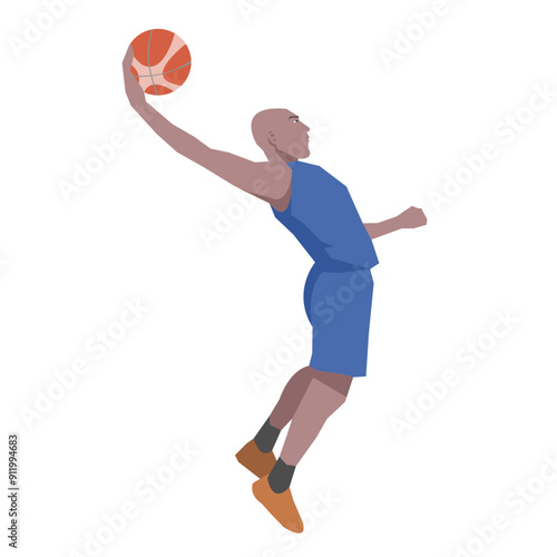 Flat design concept with sportsman playing basketball. Vector illustration isolated on white background
