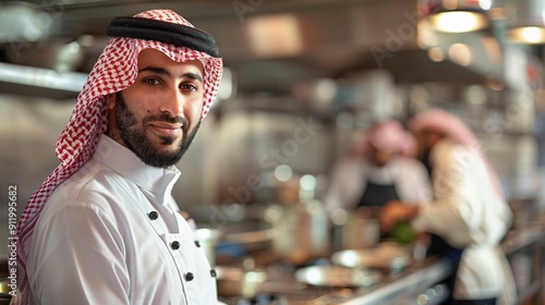 Fototapeta Naklejka Na Ścianę i Meble -  Portrait of a Middle Eastern Chef in a Kitchen