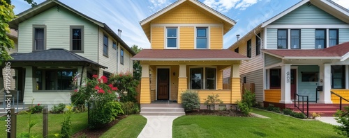 American Foursquare architecture, boxy shape, close up, early 20th century, vibrant, manipulation, residential street