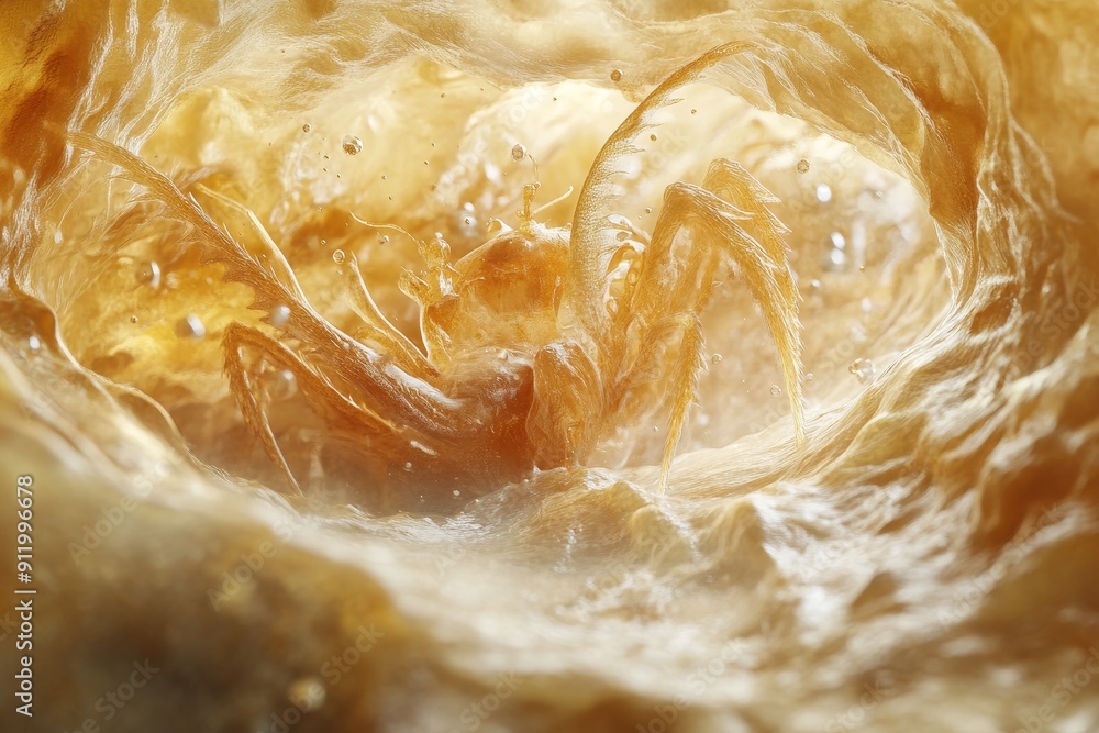 Detailed view of an alien microscopic crustacean, swimming in a strange, thick liquid environment. High-resolution, detailed textures, crisp focus Detailed view of an alien microscopic crustacean, swimming in a strange, thick liquid environment. High-resolution, detailed textures, crisp focus