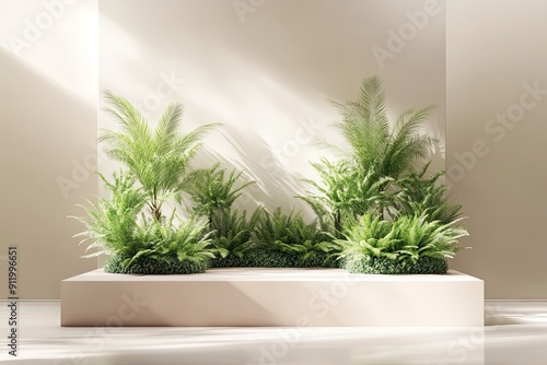 3D display stand with ferns for product showcase