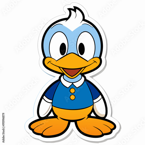 A cute cartoon featuring a friendly male duck