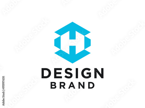 Abstract Initial Letter H Logo. Blue Geometric Arrow Shapes Origami Style isolated on White Background. Usable for Business and Branding Logos.