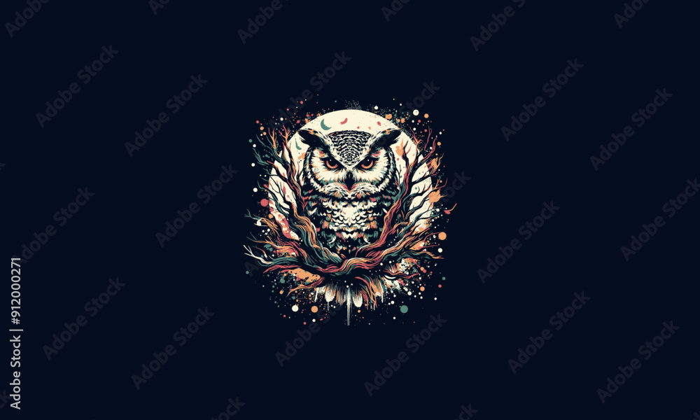 owl on tree with splash background vector artwork design owl on tree with splash background vector artwork design