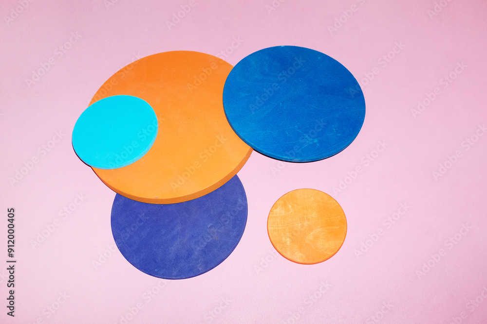 Geometric colorful disc circle shapes with hard direct flashlight Geometric colorful disc circle shapes with hard direct flashlight