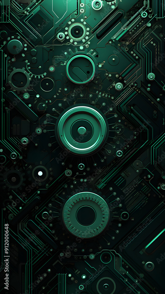 Fototapeta premium Digital technology green abstract geometric circuit graphic poster background