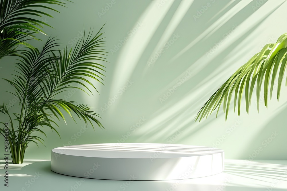 3D platform with palm fronds for product exhibition 3D platform with palm fronds for product exhibition