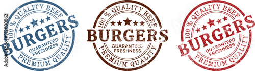 Premium quality round burger rubber stamp design grunge style