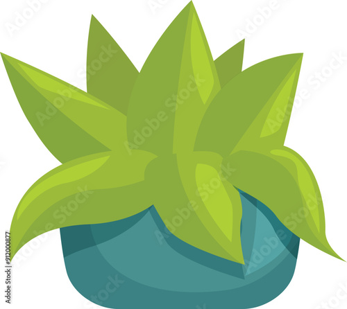 Green houseplant with sharp leaves is growing in a blue pot