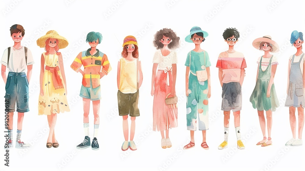 Obraz premium Graphic Design Characters Characters for graphic design and branding,Clipart, watercolor illustration, Perfect for nursery art The style is hand drawn, white background