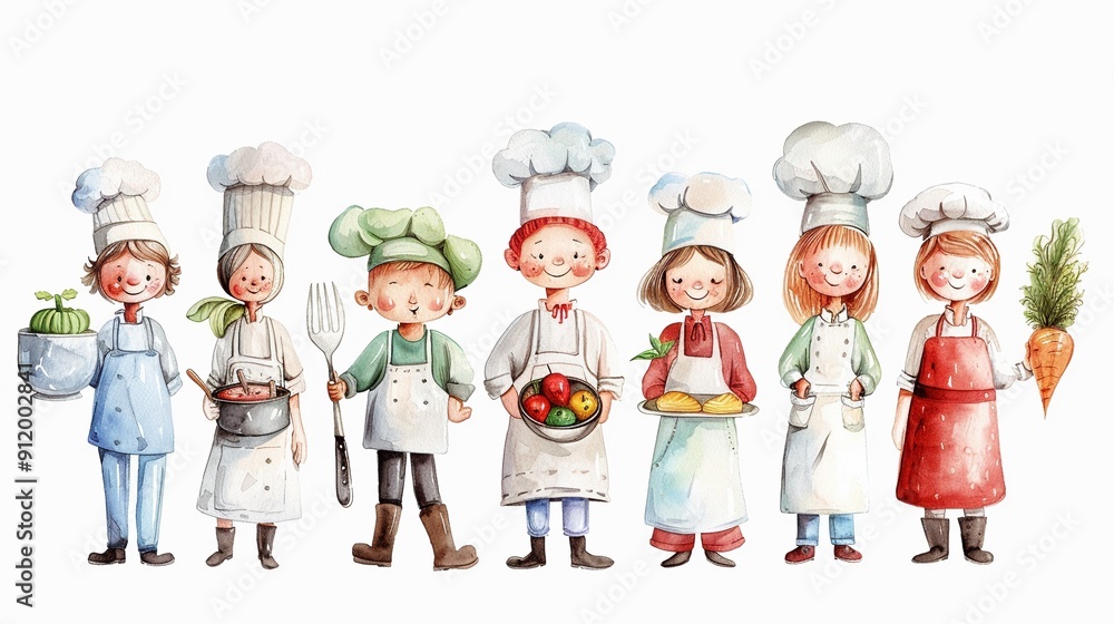 Culinary Business Characters for culinary schools and catering,Clipart, watercolor illustration, Perfect for nursery art The style is hand drawn, white background Culinary Business Characters for culinary schools and catering,Clipart, watercolor illustration, Perfect for nursery art The style is hand drawn, white background