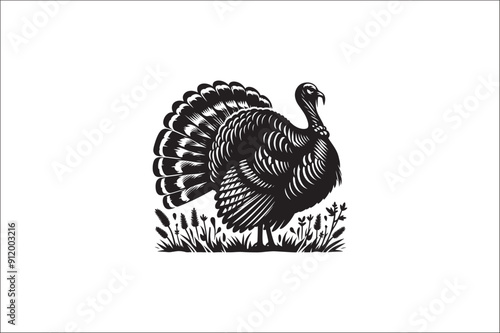 Turkey bird vector Silhouette. Turkey Animal black and white on a White Background. Turkey icons Vector.
Wild turkey silhouette with white background.
