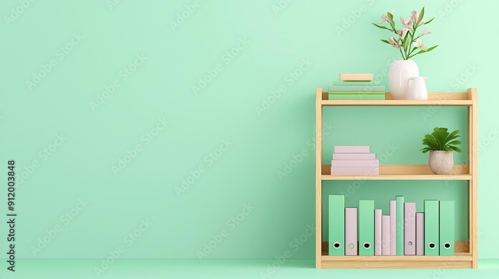 Bamboo bookcase, green home office, flat design illustration Bamboo bookcase, green home office, flat design illustration