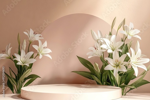 3D podium with lilies for product presentation
